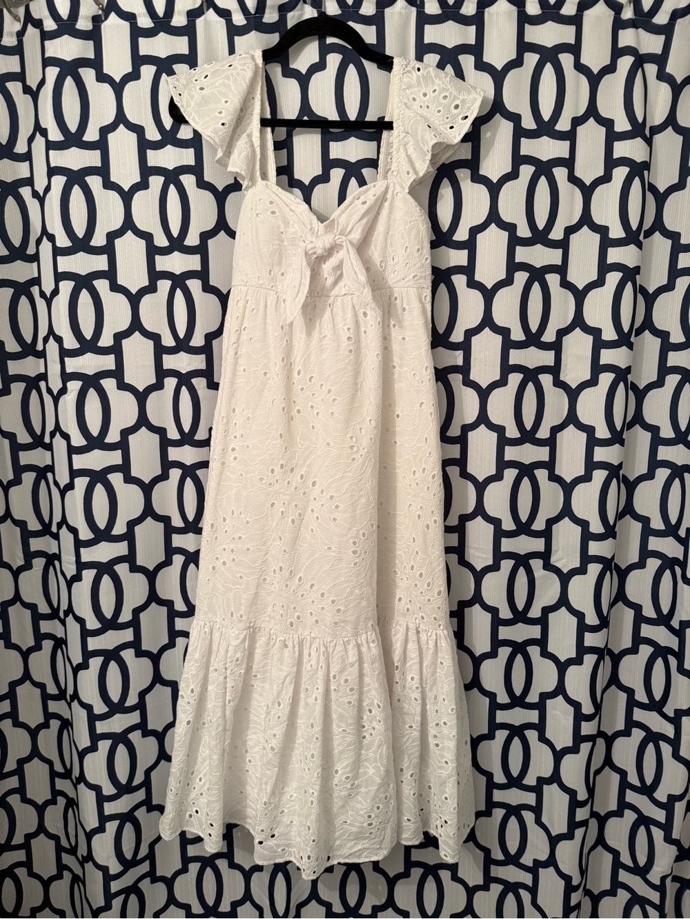White Eyelet Ruffle Tie-Front  Dress